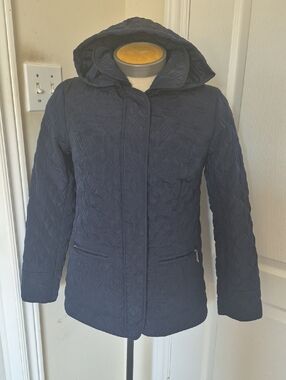 Northern Reflections Quilted Hooded Coat - Navy Blue